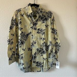 RON CHERE SKIN Men’s Buttons Up Medium Yellow Blue Floral Print Date Dressy
